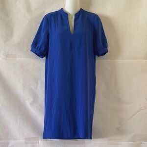 J.Crew Royal Blue Crepe Shift Dress Sz 00 Short Sleeve Lined Minimalist Office